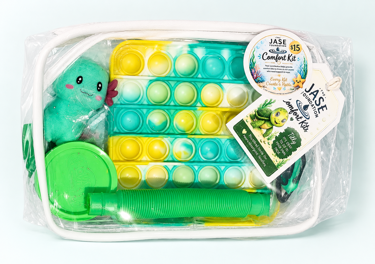 Green, aqua, yellow and white JASE Comfort Kit featuring Tilly